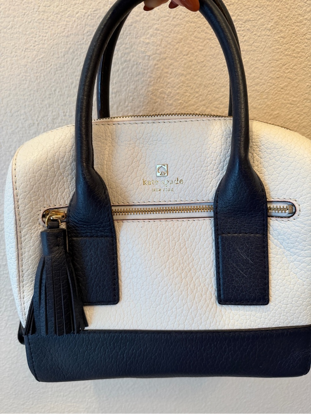 kate spade Two-Tone Black & Cream Dome Satchel with Tassel